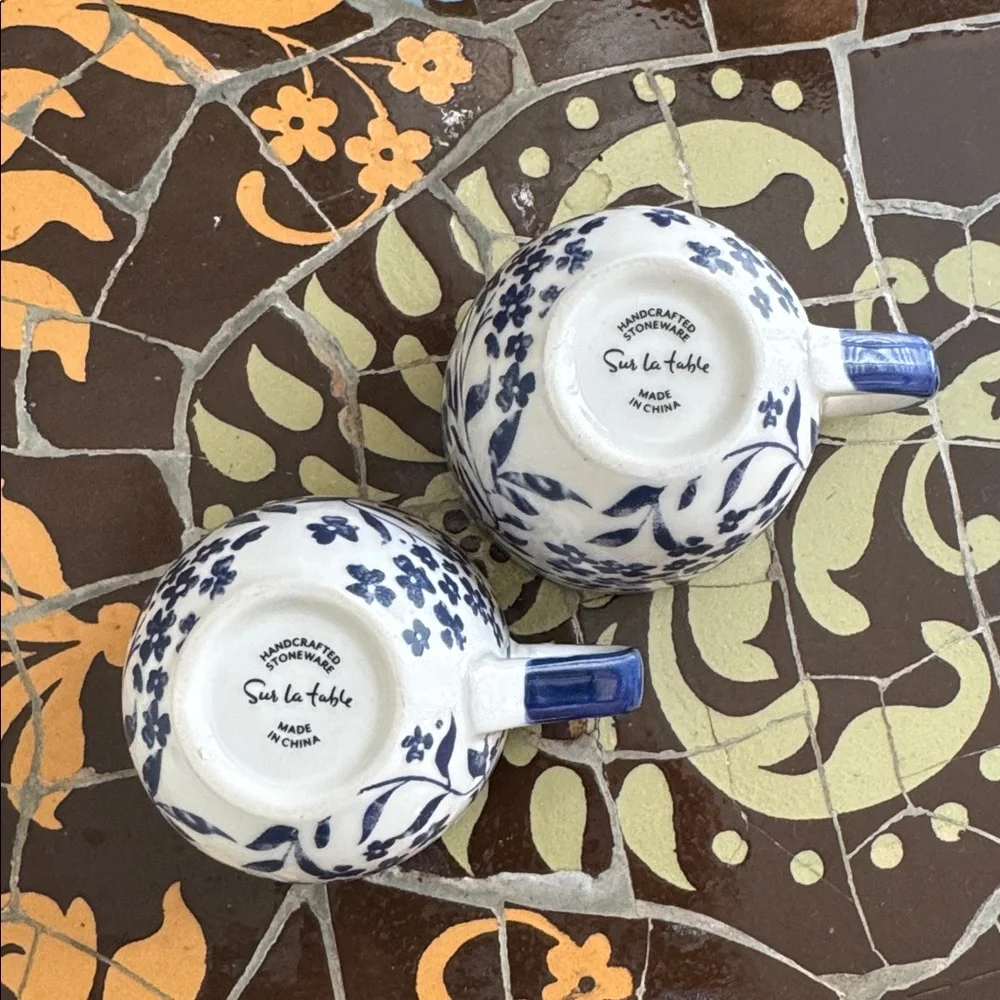 Sur La Table Blue Floral Demitas Cups Set of Two.